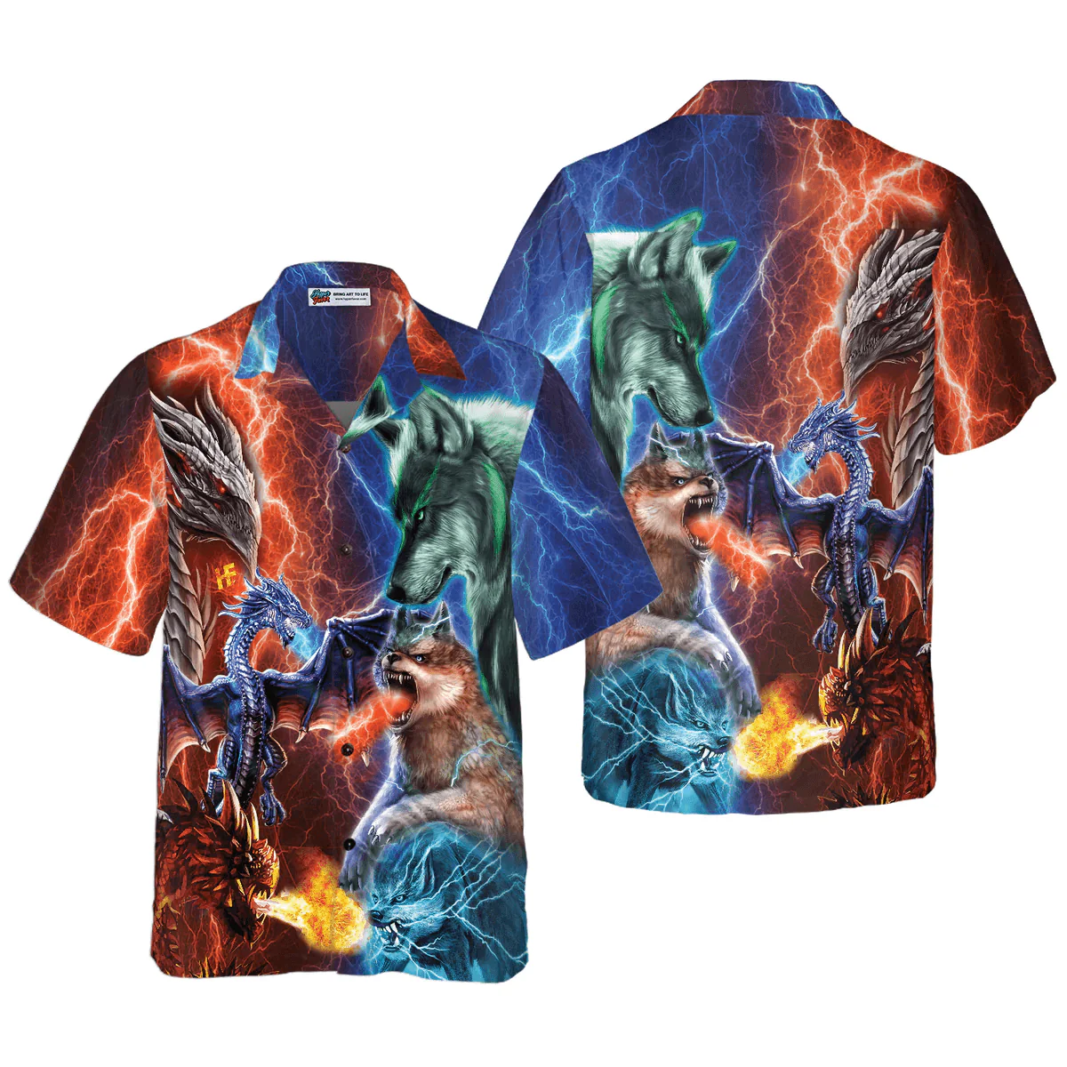Dragon Hawaiian Shirt - Dragon Vs Wolves Hawaiian Shirt - Perfect Gift For Husband, Boyfriend, Friend, Family