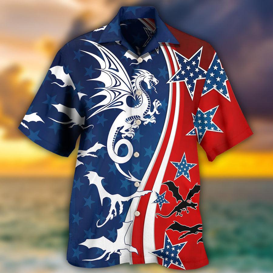 Dragon Independence Day Aloha Hawaiian Shirt For Summer, Dragon American Flag Hawaiian Shirts Outfit For Men Women, Dragon Lovers, 4th July - Image 2