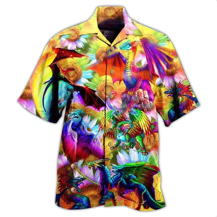 Dragon Rainbow Aloha Hawaiian Shirt For Summer, Dragon Keep Calm And Pride On LGBT Hawaiian Shirts Outfit For Men Women, Dragon Lovers - Image 2