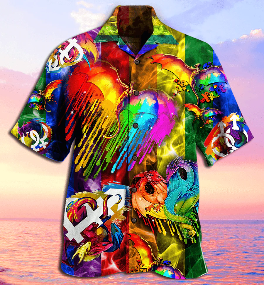 Dragon Rainbow Aloha Hawaiian Shirt For Summer, Dragon LGBT Heart Love Life Amazing Hawaiian Shirts Outfit For Men Women, Dragon Lovers