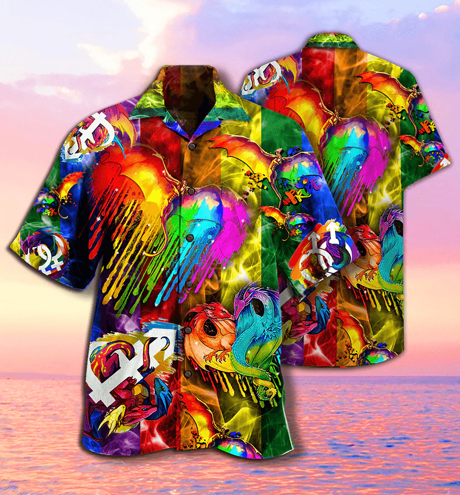 Dragon Rainbow Aloha Hawaiian Shirt For Summer, Dragon LGBT Heart Love Life Amazing Hawaiian Shirts Outfit For Men Women, Dragon Lovers - Image 3