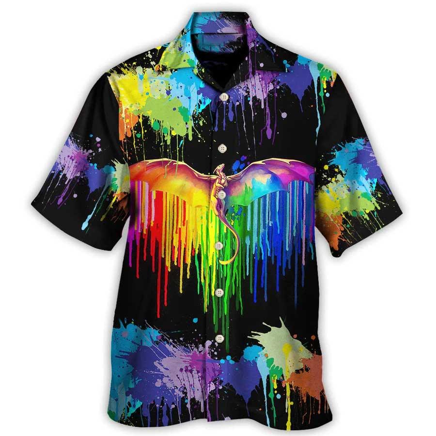 Dragon Rainbow Aloha Hawaiian Shirt For Summer, LGBT Pride Dragon The Color Of Happiness Hawaiian Shirts Outfit For Men Women, Dragon Lovers