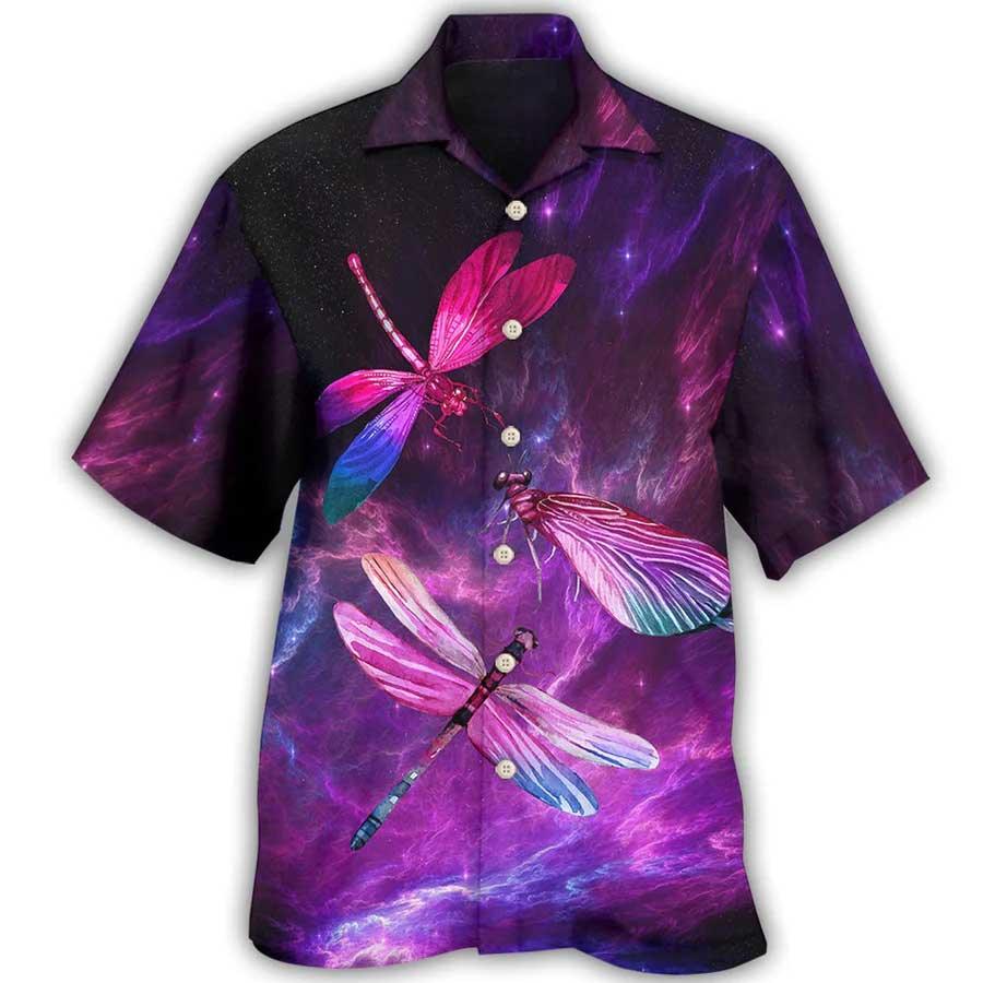 Dragonfly Purple Hawaiian Shirt For Summer, Dragonfly Love Sky Hawaiian Shirts Outfit For Men Women, Dragonfly Lovers