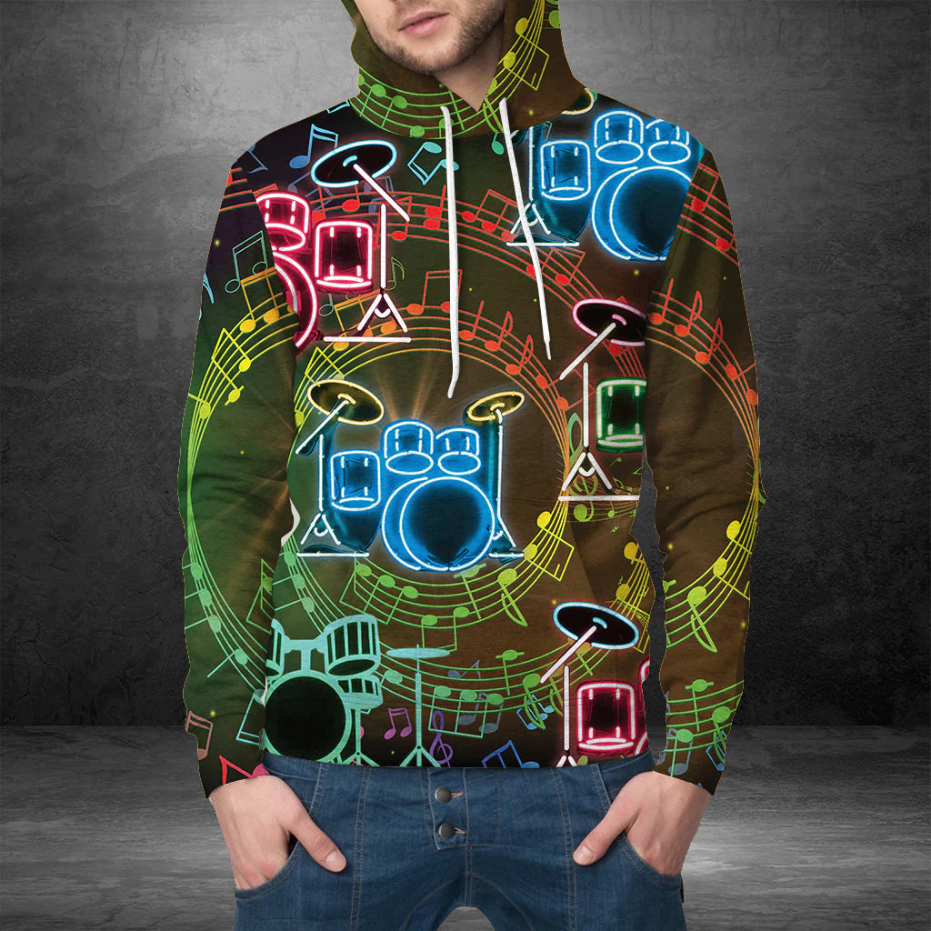 Drum Neon Light Pullover Premium Hoodie, Perfect Outfit For Men And Women On Christmas New Year Autumn Winter