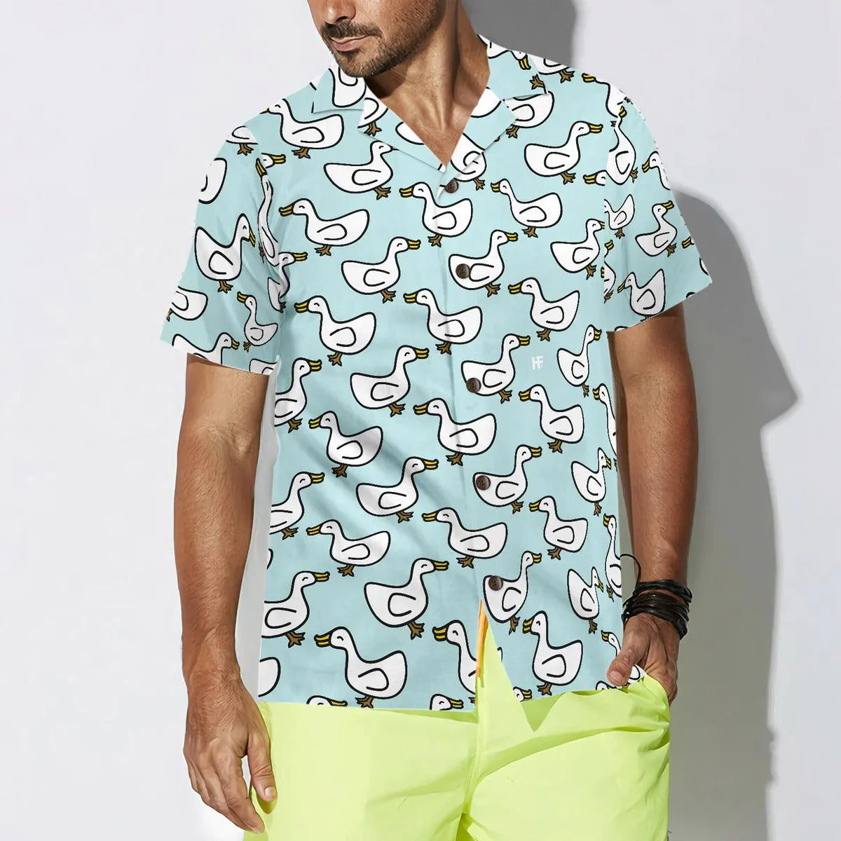 Duck Hawaiian Shirt, White Duck Cartoon In Blue Aloha Shirt For Men Women - Perfect Gift For Duck Lovers, Husband, Boyfriend, Friend, Family - Image 4