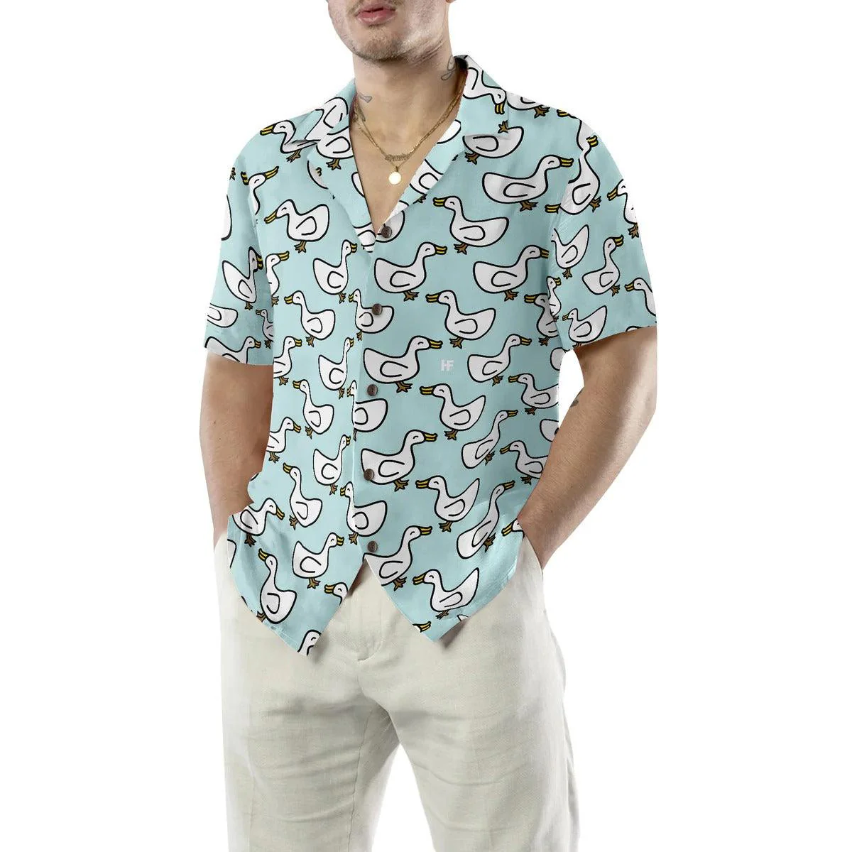 Duck Hawaiian Shirt, White Duck Cartoon In Blue Aloha Shirt For Men Women - Perfect Gift For Duck Lovers, Husband, Boyfriend, Friend, Family - Image 5