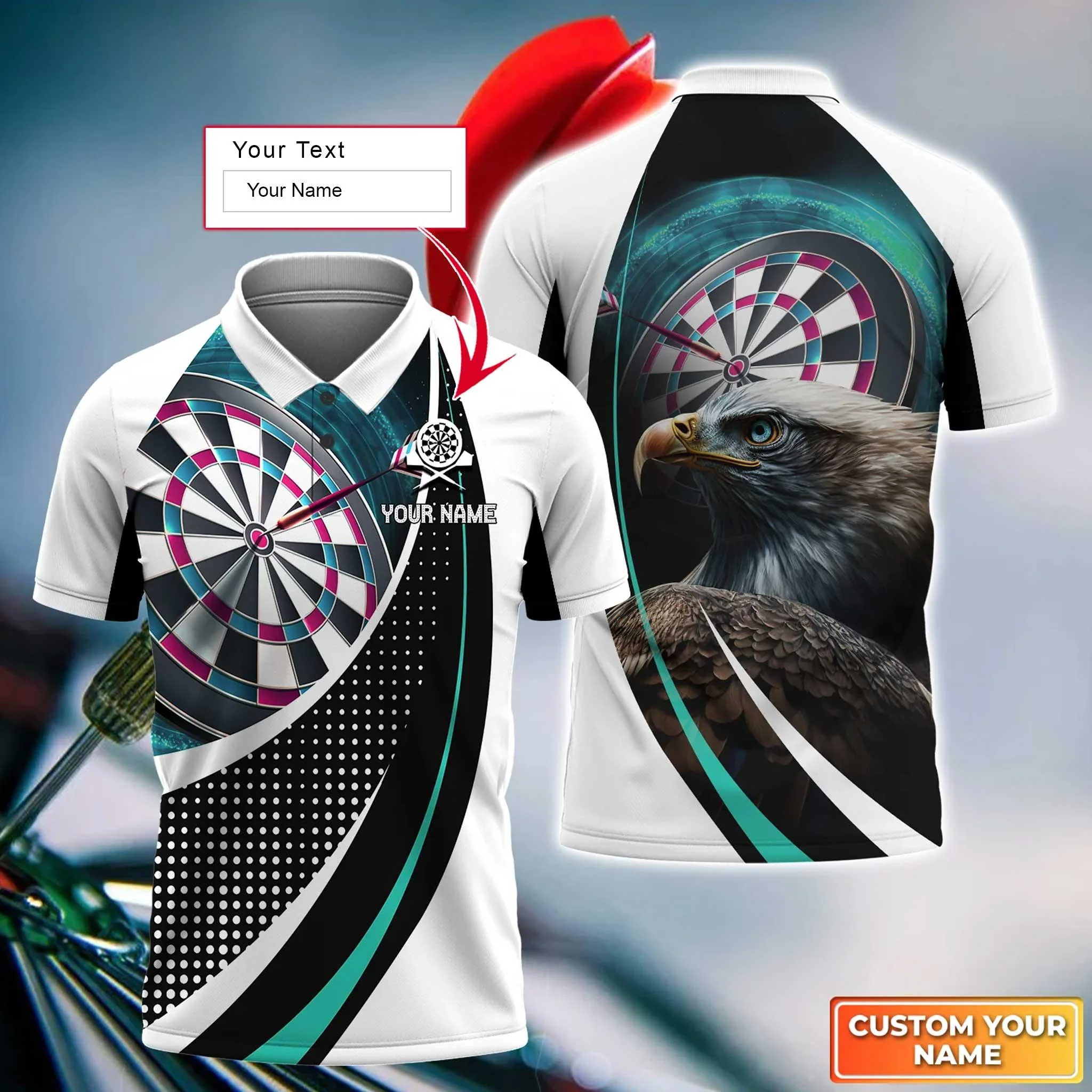 Eagle And Darts Custom Name Men Polo Shirt, Bullseye Dartboard Personalized Men Polo Shirt Gift For Darts Lovers, Friend, Darts Team Player - Image 2
