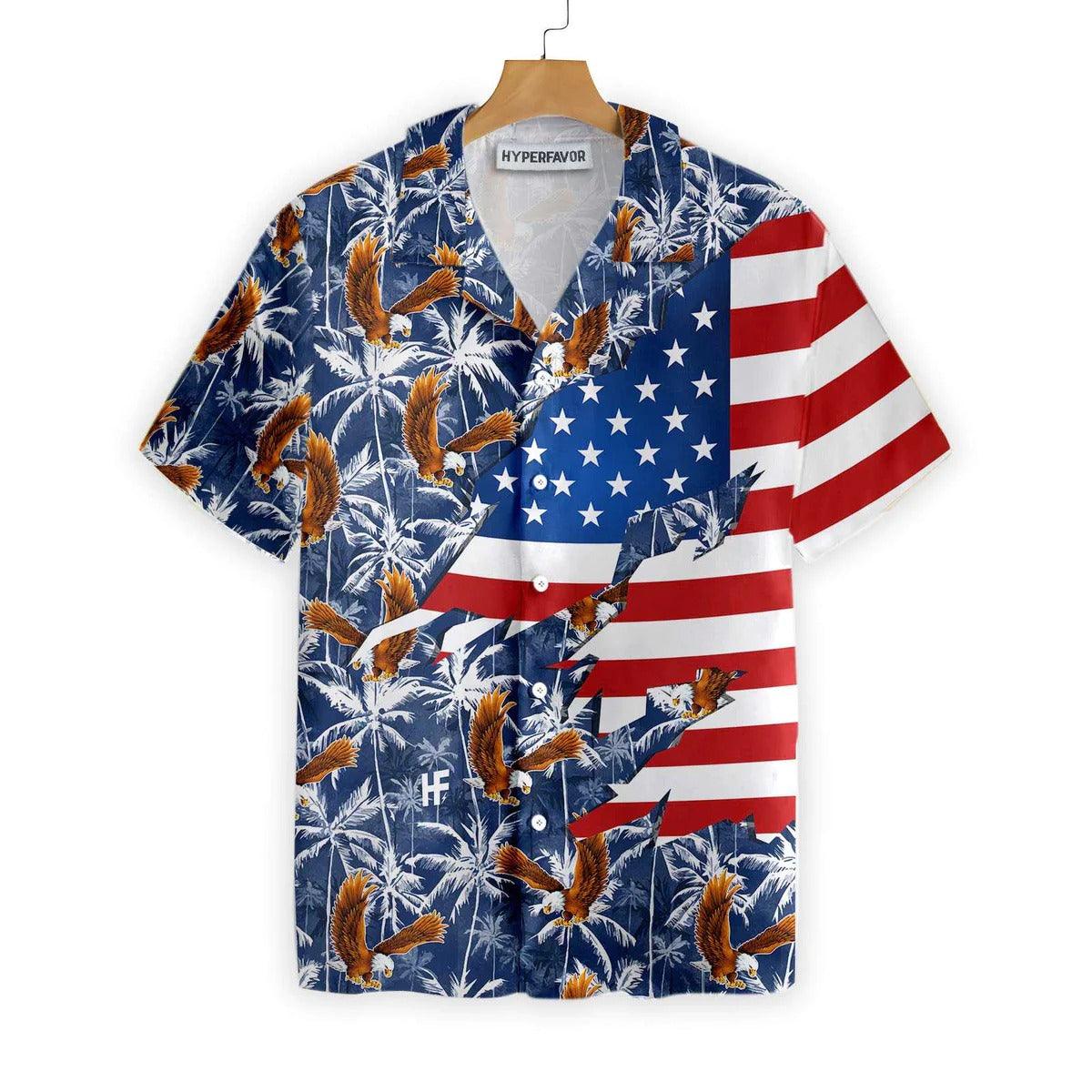Eagle Hawaiian Shirt, American Eagle Palm Tree Aloha Shirt For Men - Perfect Gift For Husband, Boyfriend, Friend, Family - Image 3