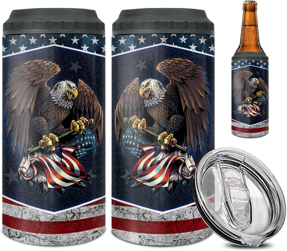 Eagle US Independence Day Can Cooler Tumbler, America USA American Flag Cooler Tumbler, 4th Of July Gifts For Men Women, Veteran Day, Patriot