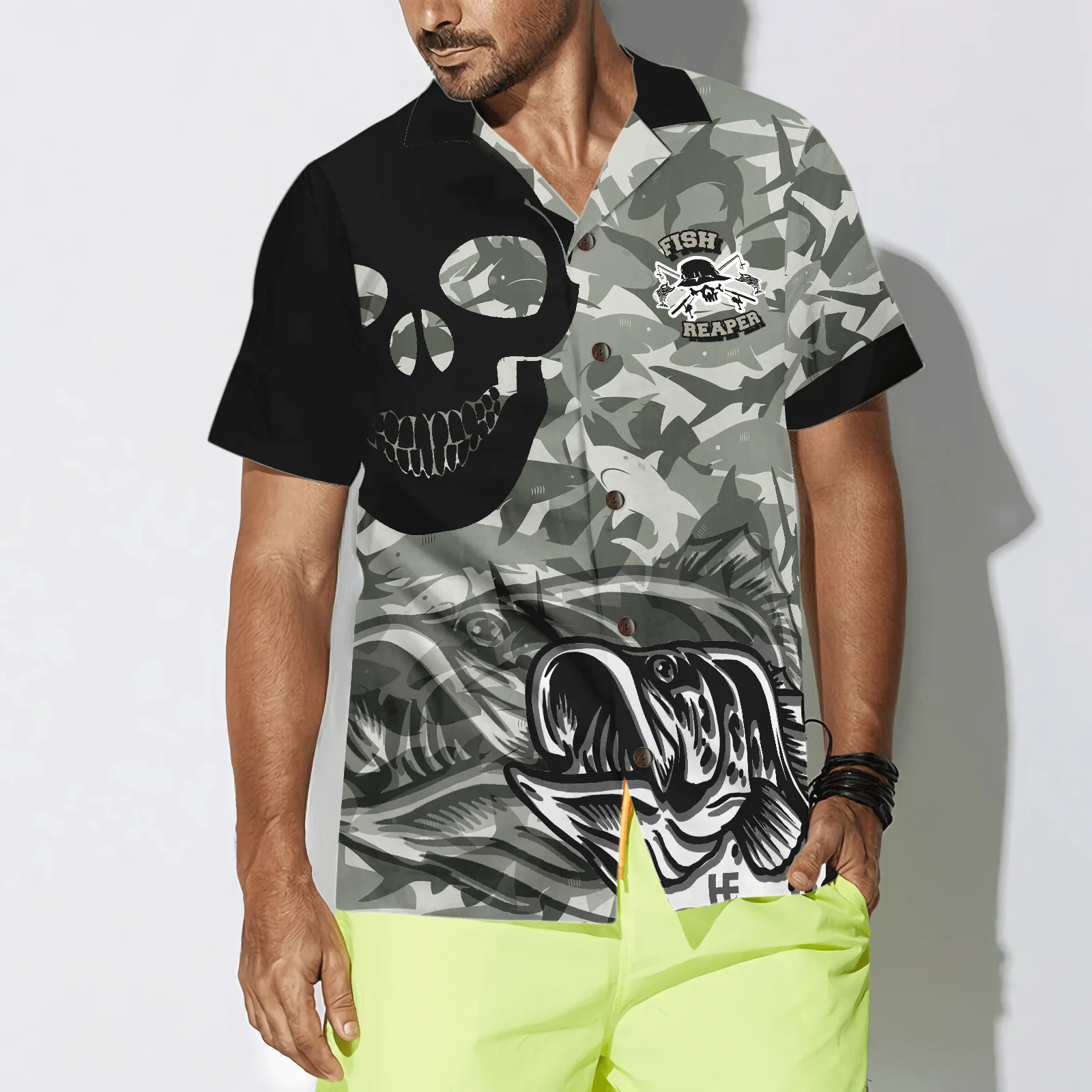 Eat Sleep Fishing Repeat Skull Camouflage Aloha Hawaiian Shirt For Summer, Colorful Shirt For Men Women, Perfect Gift For Friend, Team, Fishing Lovers - Image 4