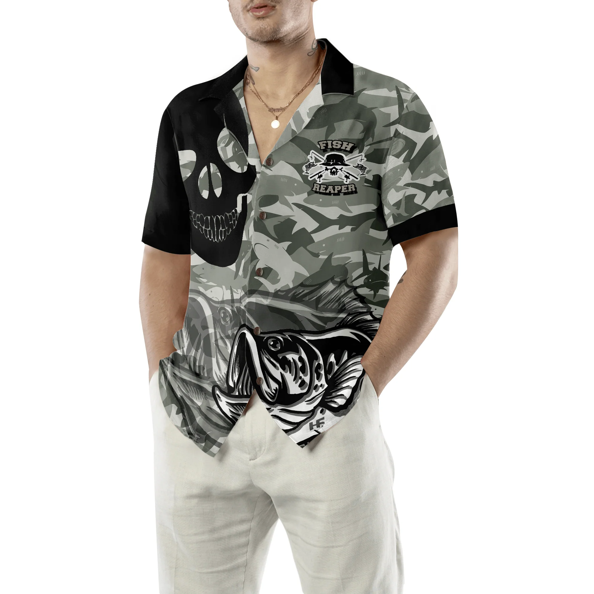 Eat Sleep Fishing Repeat Skull Camouflage Aloha Hawaiian Shirt For Summer, Colorful Shirt For Men Women, Perfect Gift For Friend, Team, Fishing Lovers - Image 5