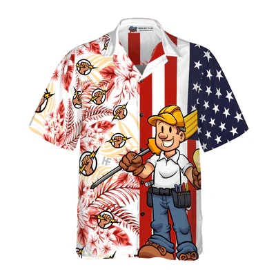 Electrician Hawaiian Shirt, Electrician Flag Tropical Floral Aloha Shirt For Men - Perfect Gift For Electrician , Husband, Boyfriend, Friend, Family - Image 2