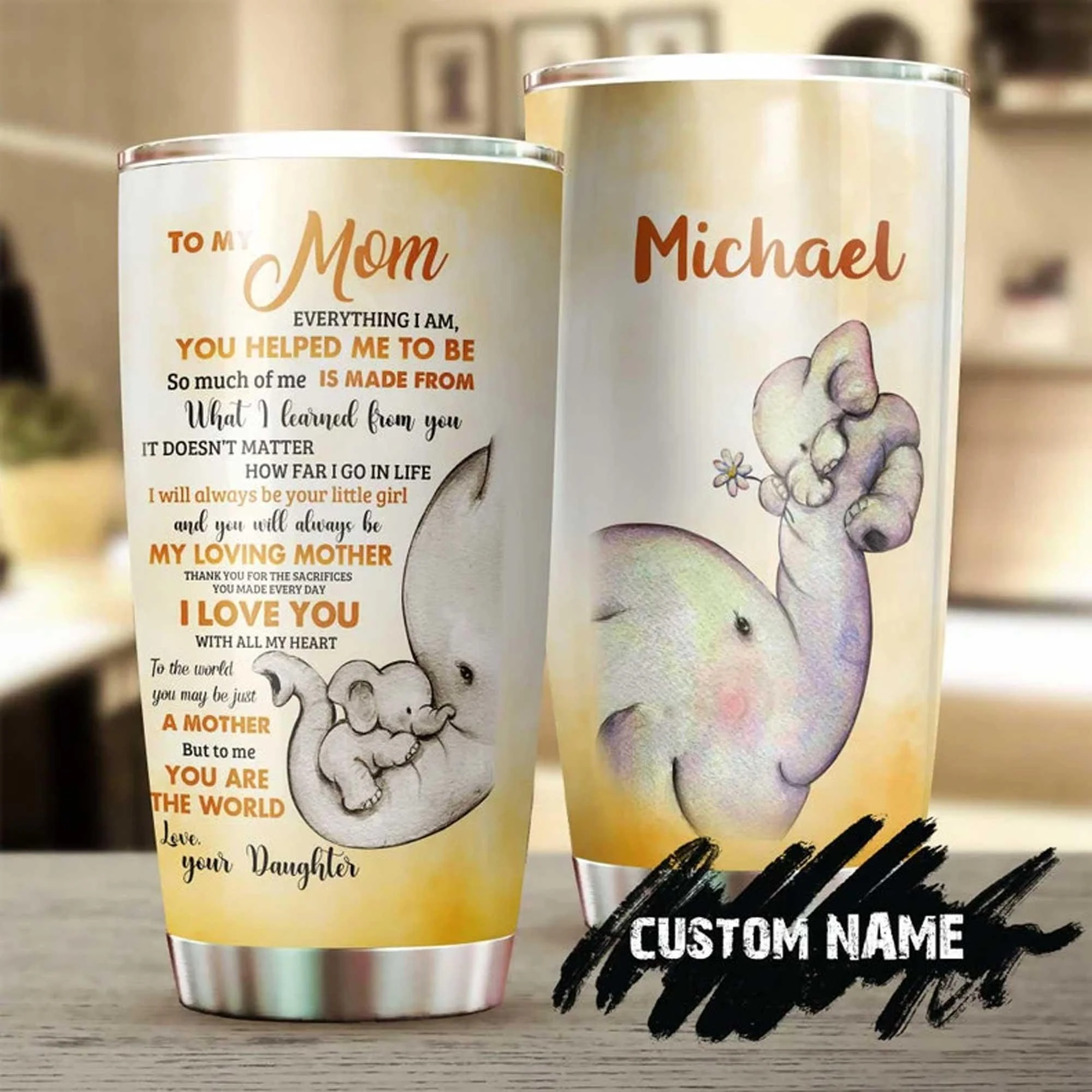 Elephant Personalized Tumbler To Mom - Everything I Am You Helped Me To Be Personalized Tumbler - Perfect Gift For Mom From Daughter, Elephant Lover - Image 2