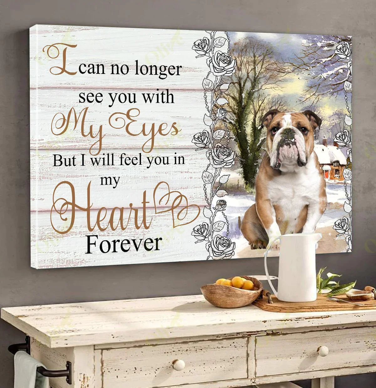 English Bulldog Landscape Canvas - I can feel you in my heart Canvas - Gift For Dog Lovers, Dog Mom, Dad