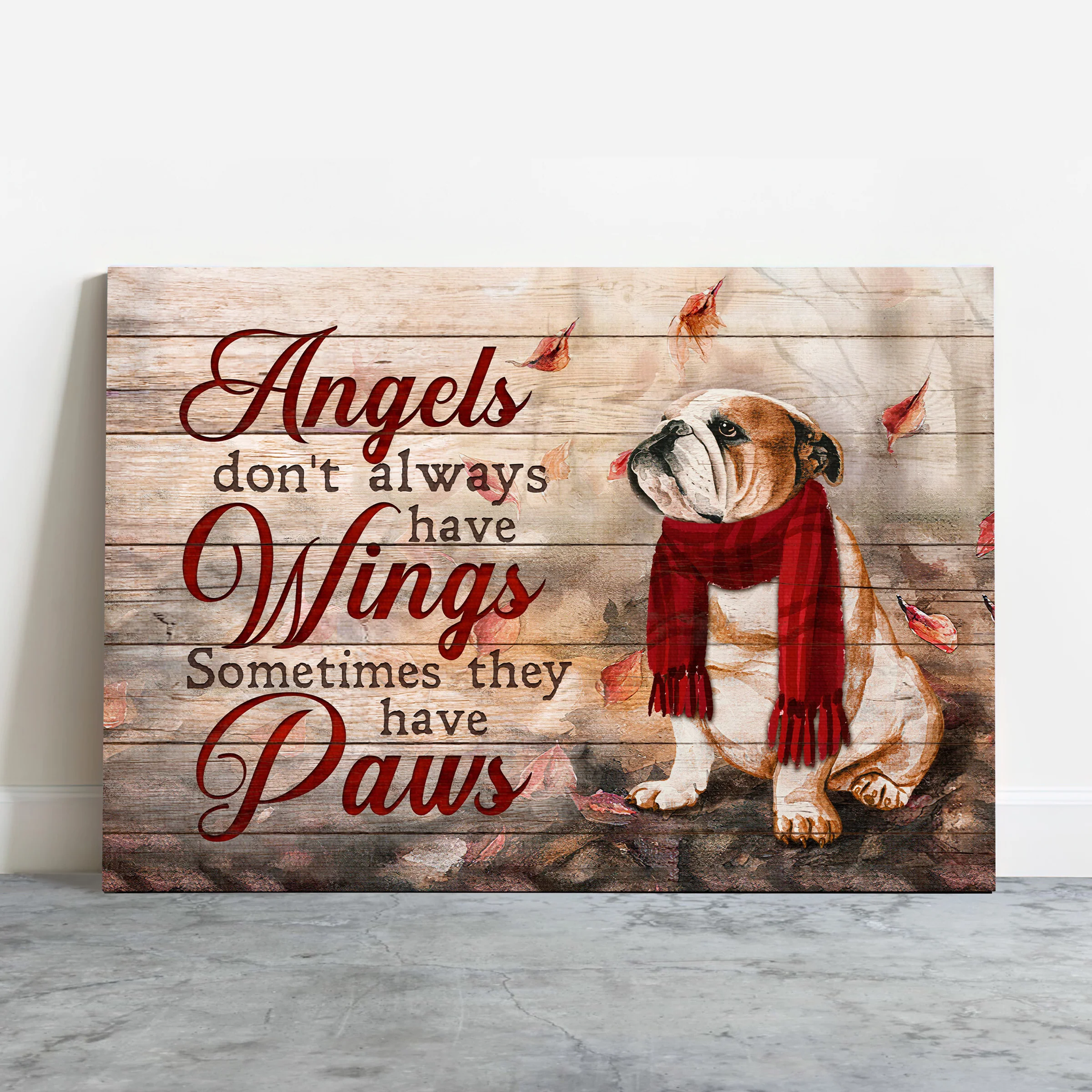 English Bulldog Premium Wrapped Landscape Canvas - English Bulldog, Autumn Leaf, Angels Don't Always Have Wings - Gift For English Bulldog Lovers - Image 2