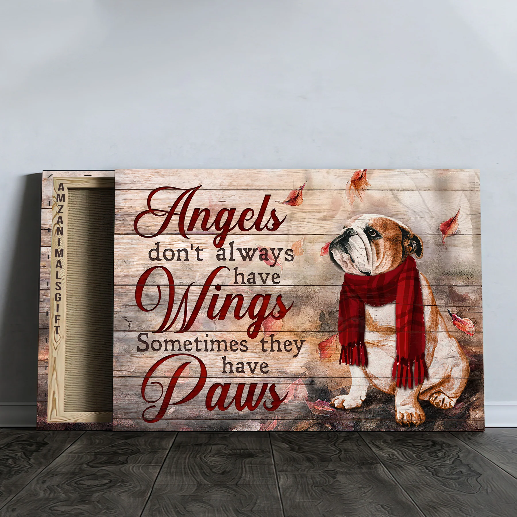 English Bulldog Premium Wrapped Landscape Canvas - English Bulldog, Autumn Leaf, Angels Don't Always Have Wings - Gift For English Bulldog Lovers - Image 3
