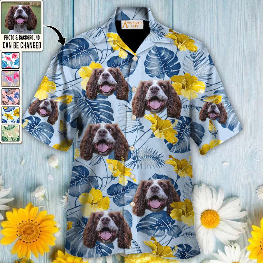 English Springer Spaniel Face Custom Aloha Hawaii Shirt - Dog Custom Photo With Tropical Pattern Personalized Hawaiian Shirt - Perfect Gift For Dog Lovers, Friend, Family