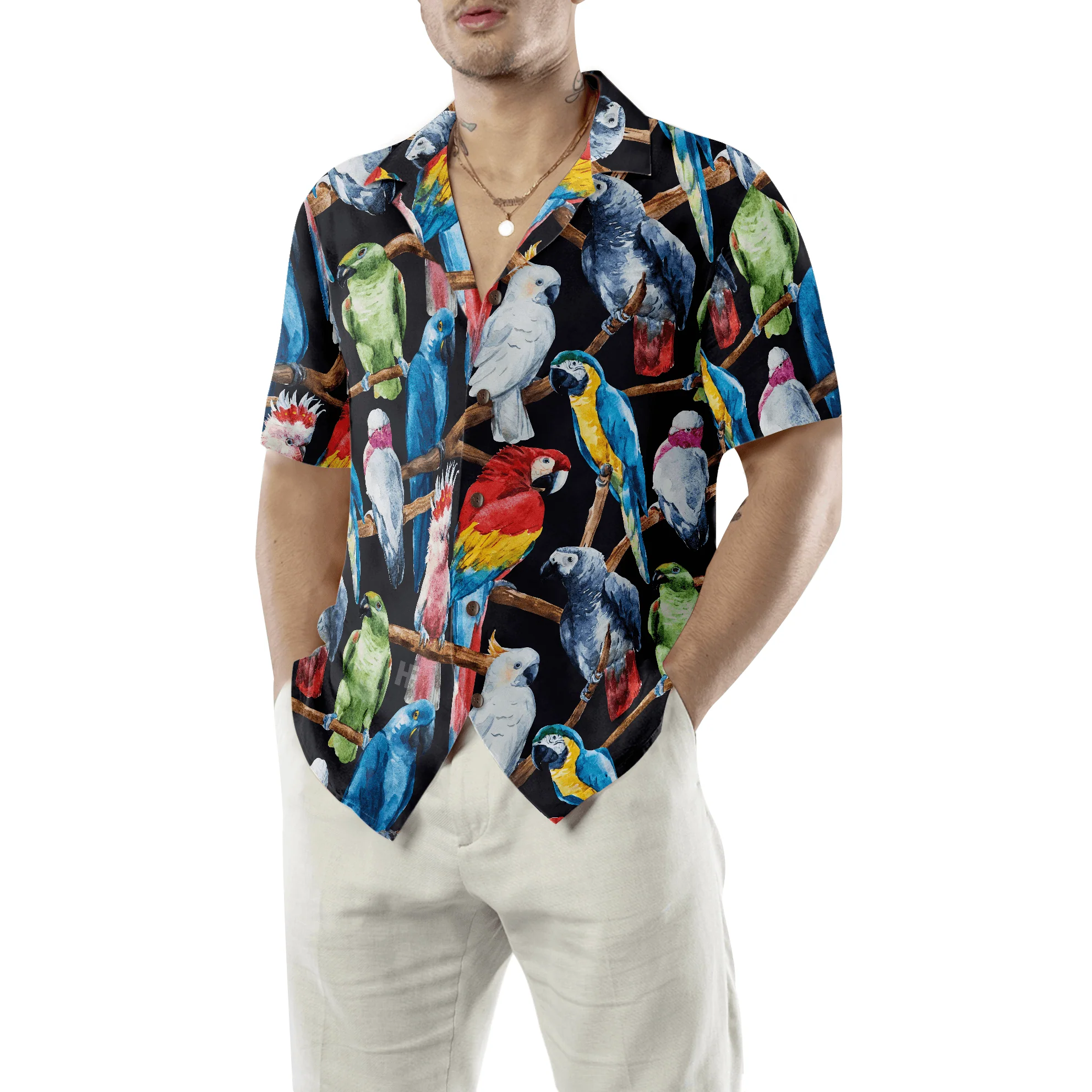 Exotic Parrots & Plant Leaves Hawaiian Shirt, Colorful Summer Aloha Shirts For Men Women, Perfect Gift For Husband, Wife, Boyfriend, Friend - Image 5