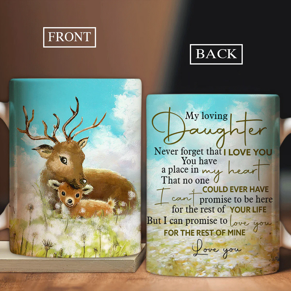Family AOP Mug, Daughter Mug - Gift For Daughter From Dad, Mom, Father, Mother - Deer Painting Mug, Promise To Love You For The Rest Of My Life Mug