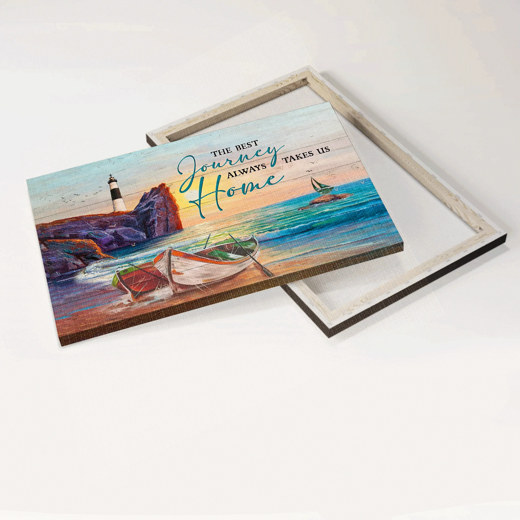 Family Landscape Canvas - Beautiful rock mountain, Pretty sunset, Boat Landscape Canvas - Gift For Family member - The best journey always take us home - Image 4