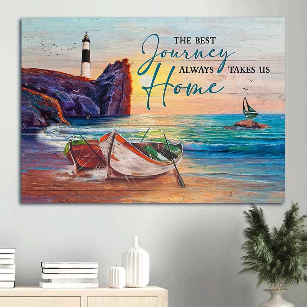 Family Landscape Canvas - Beautiful rock mountain, Pretty sunset, Boat Landscape Canvas - Gift For Family member - The best journey always take us home - Image 5