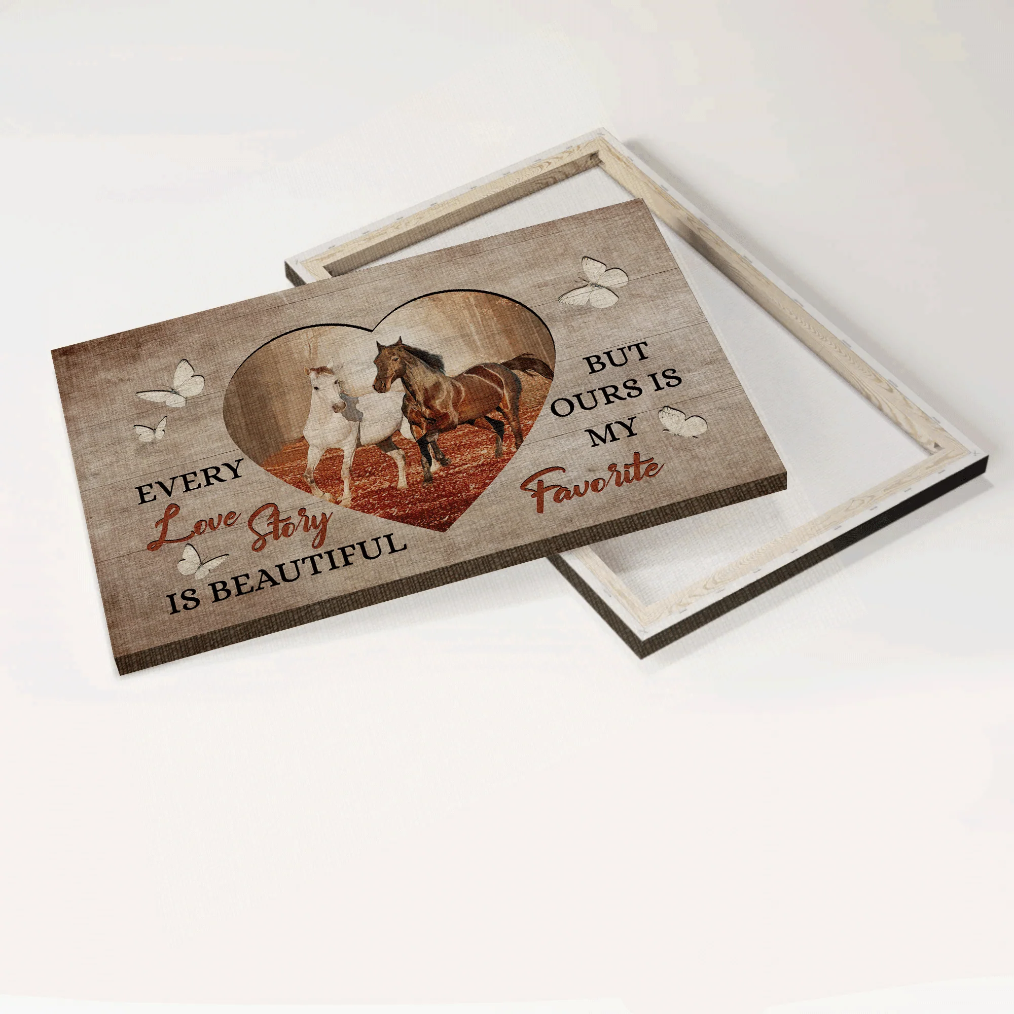 Family Landscape Canvas - Horse drawing, Autumn forest, Heart shape canvas - Every love story is beautiful Landscape Canvas - Gift for members family - Image 4