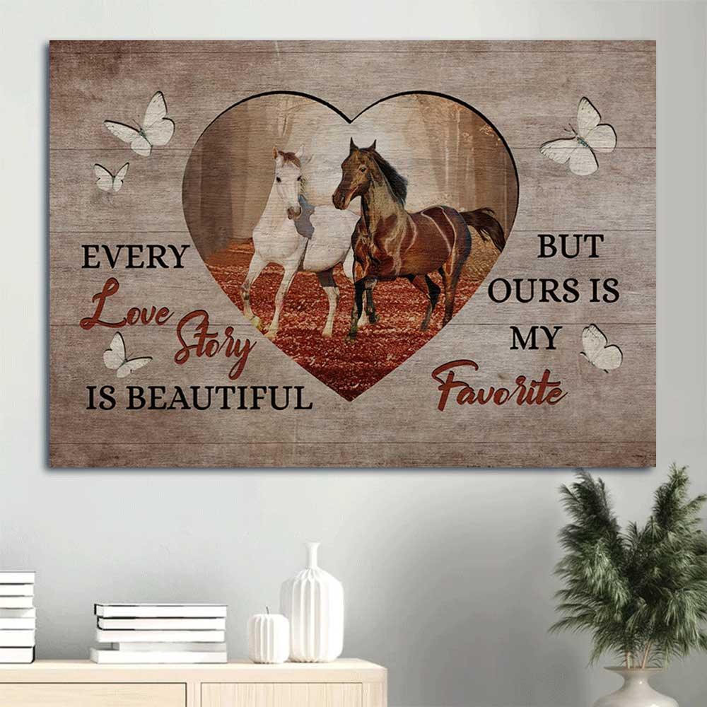 Family Landscape Canvas - Horse drawing, Autumn forest, Heart shape canvas - Every love story is beautiful Landscape Canvas - Gift for members family - Image 5