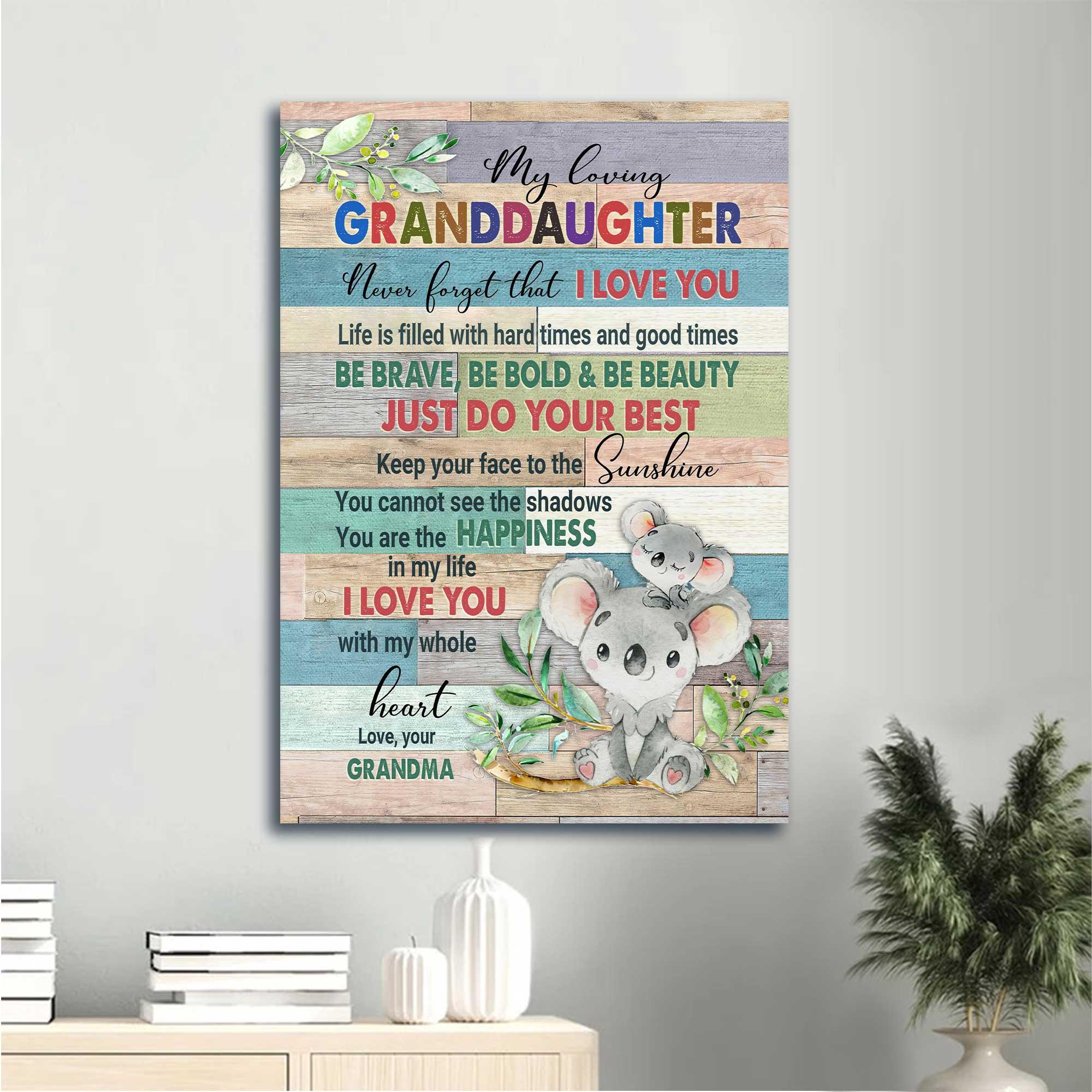 Family Portrait Canvas, Koala drawing, Colorful painting, You are the happiness in my life Gift for Granddaughter - Family Portrait Canvas Prints