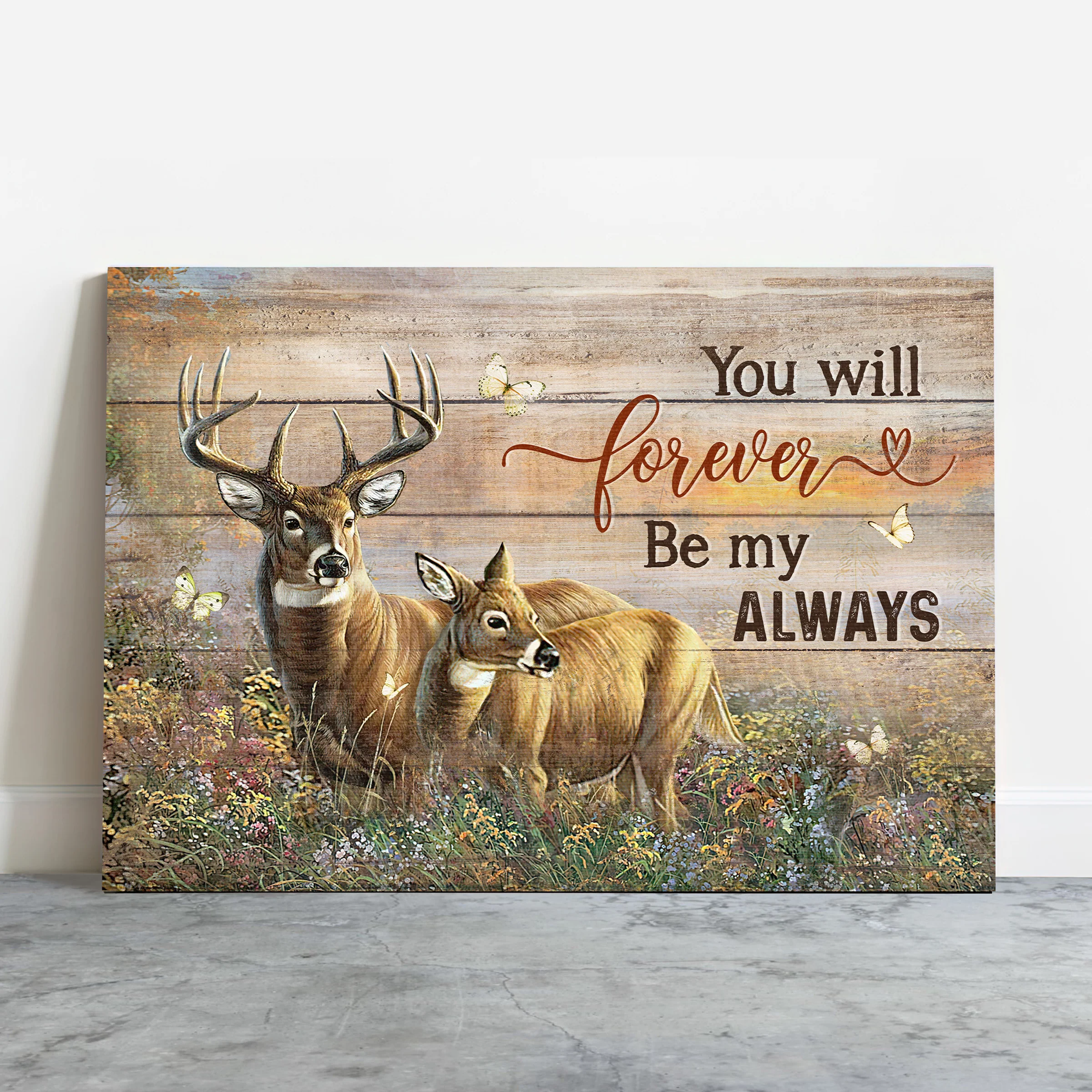 Family Premium Wrapped Landscape Canvas - Amazing Deer, Pretty Flower Field, You Will Forever Be My Always - Perfect Gift For Members Family - Image 2