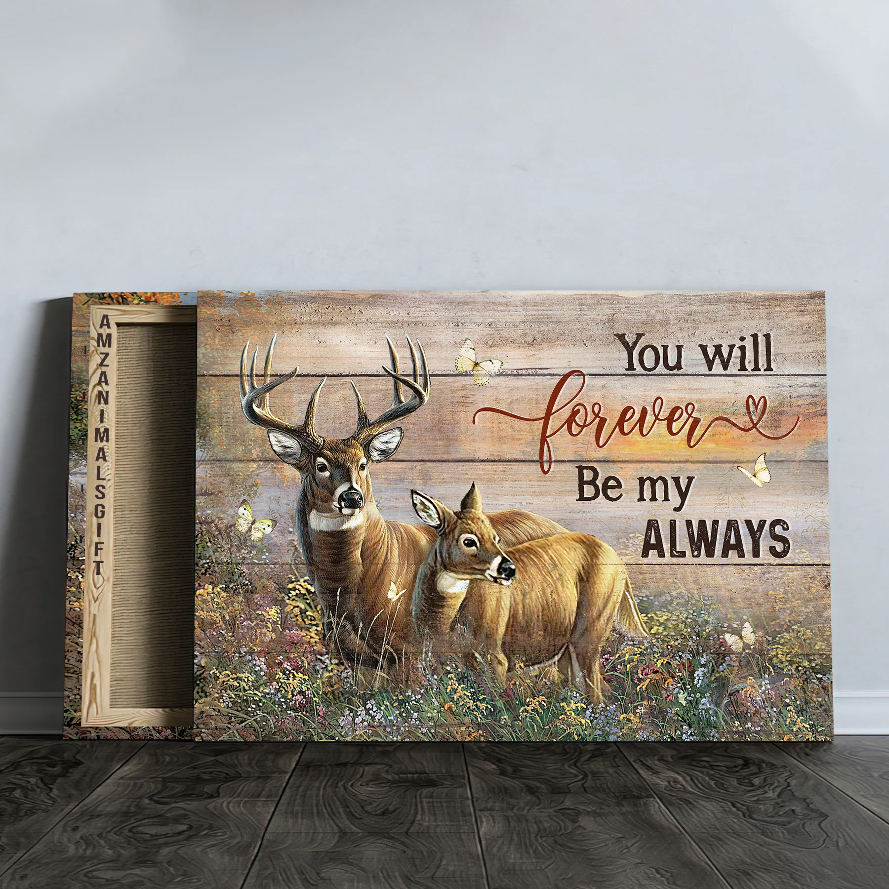 Family Premium Wrapped Landscape Canvas - Amazing Deer, Pretty Flower Field, You Will Forever Be My Always - Perfect Gift For Members Family - Image 4