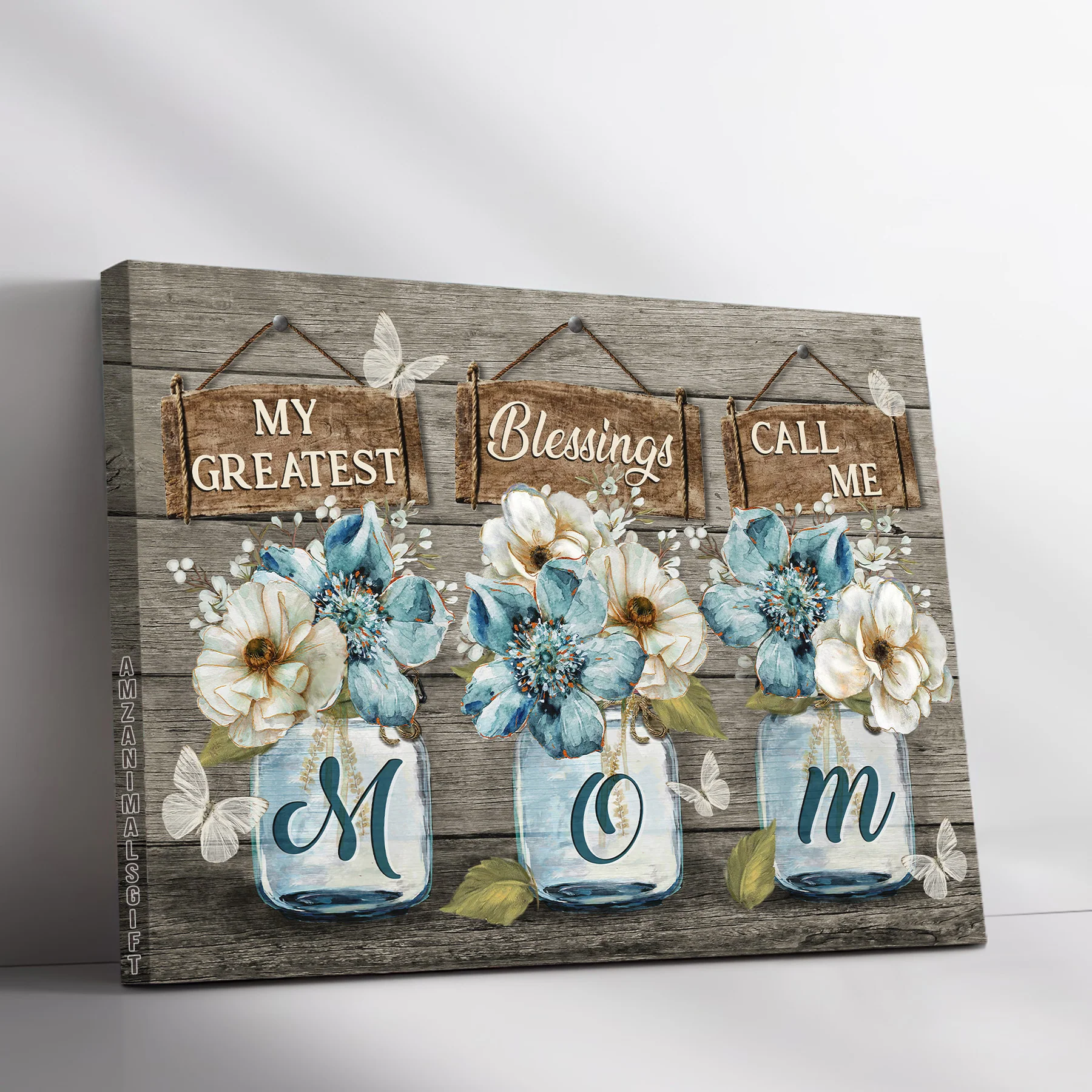 Family Premium Wrapped Landscape Canvas - Beautiful Flower, Crystal Butterfly, My Greatest Blessings Call Me Mom - Perfect Gift For Mom, Mother's Day