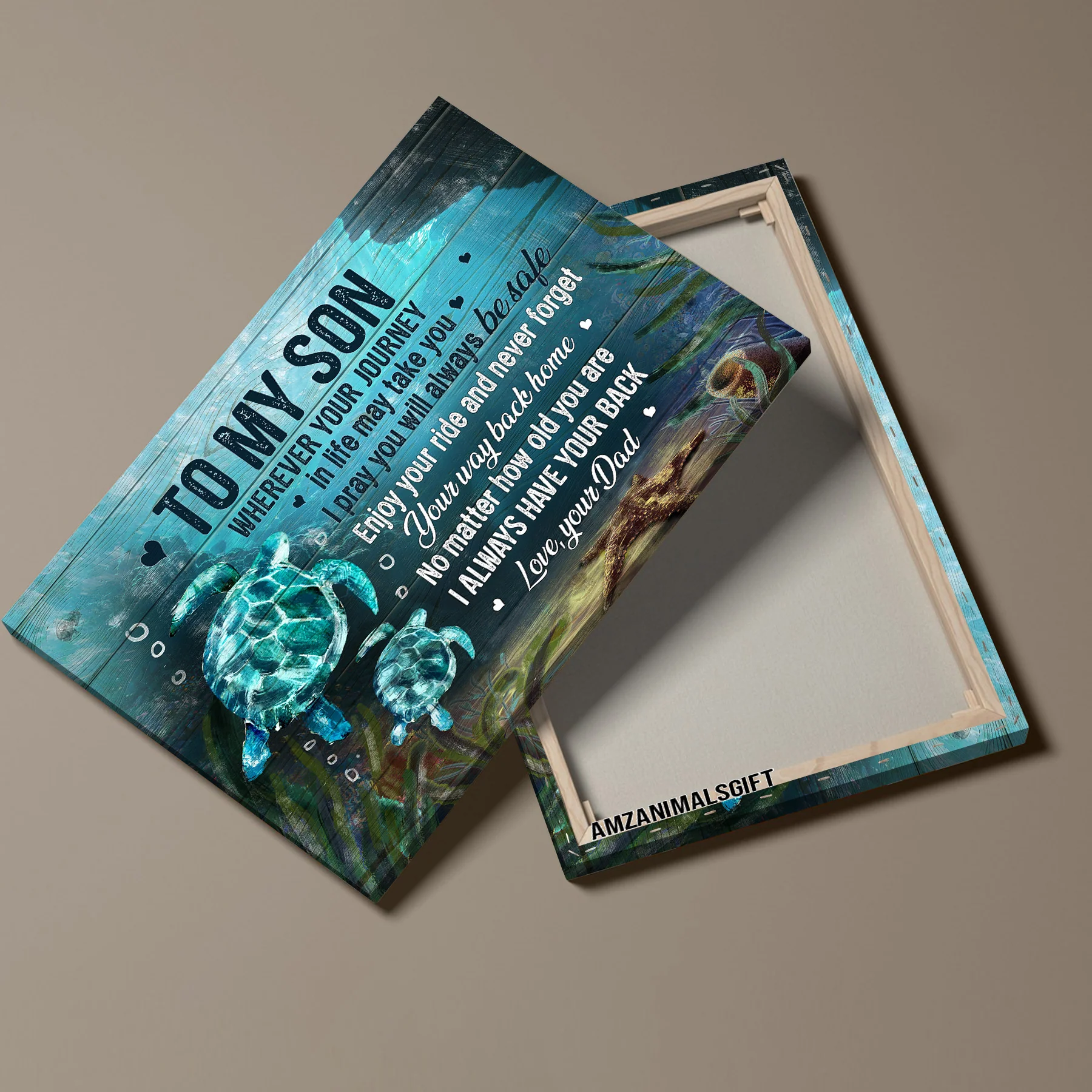 Family Premium Wrapped Landscape Canvas - Dad To Son, Turtle Painting, Blue Ocean, Never Forget Your Way Back Home - Perfect Gift For Son In Family - Image 3
