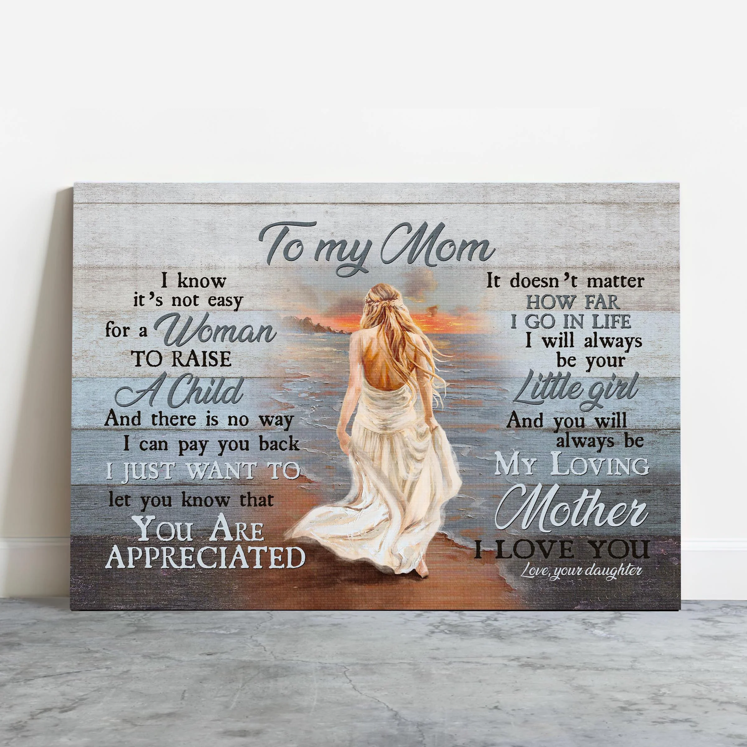 Family Premium Wrapped Landscape Canvas - Daughter To Mom, Beautiful Lady, Walking On The Beach, My Loving Mother, I Love You - Gift For Mother, Mom - Image 2