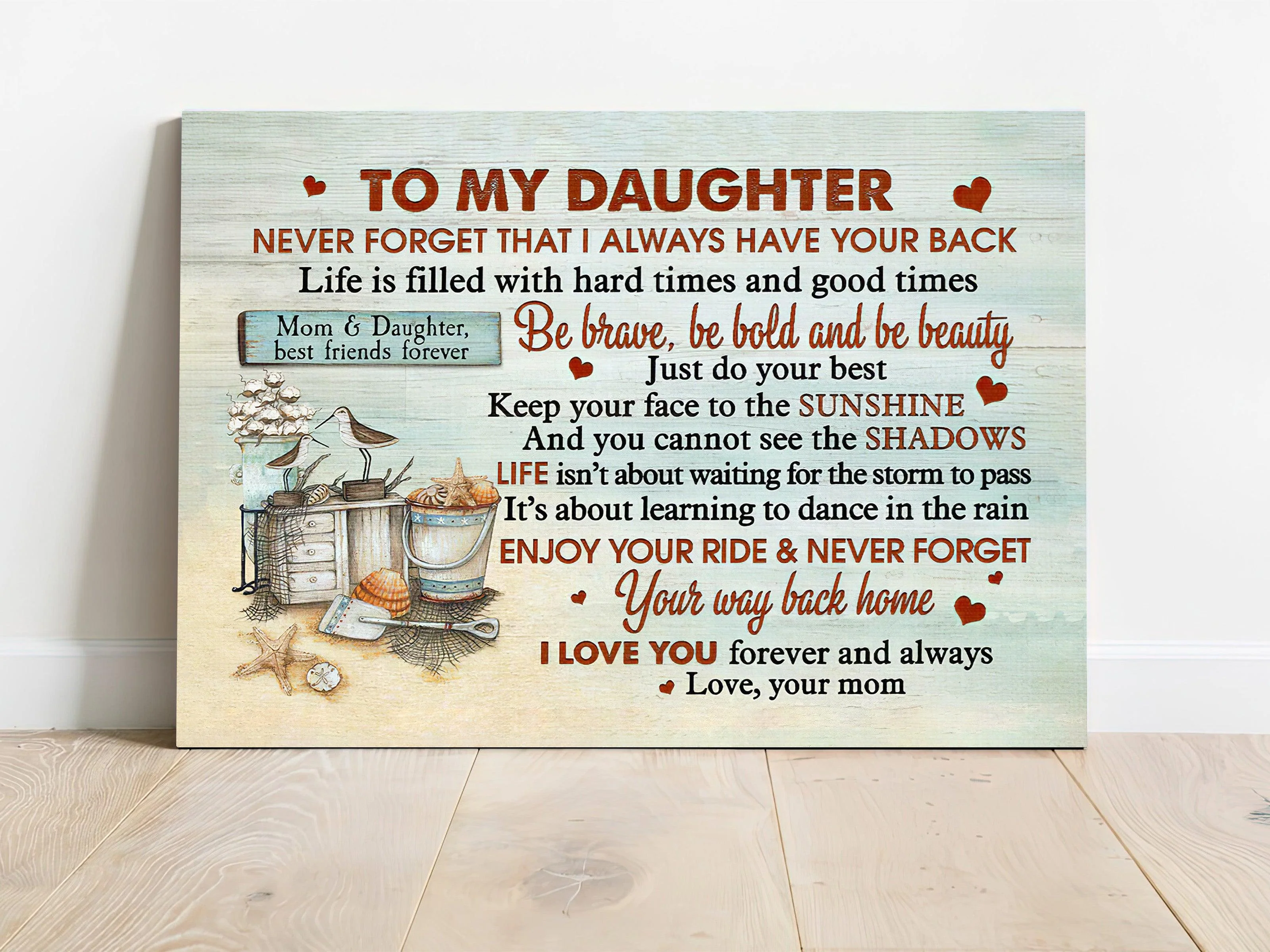 Family Premium Wrapped Landscape Canvas - Mom To Daughter, Basket Of Seashell, Be Brave, Be Bold, Be Beauty - Perfect Gift For Daughter - Image 2