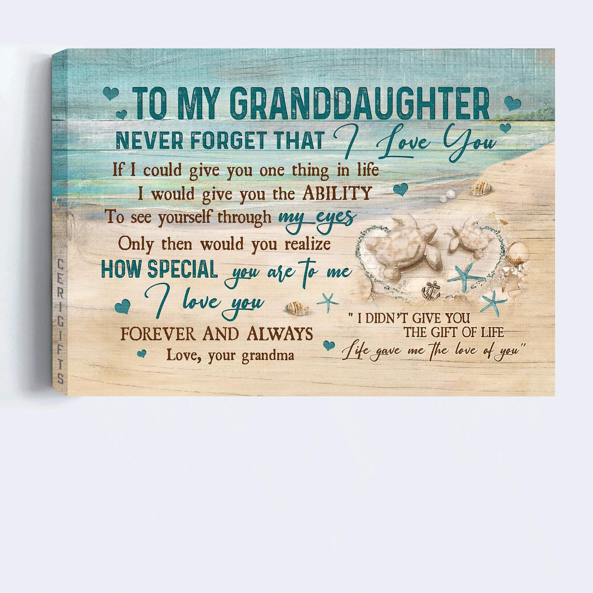 Family Premium Wrapped Landscape Canvas - To My Granddaughter,  Sand turtle, Life Gave Me The Love Of You - Perfect Gift For Granddaughter