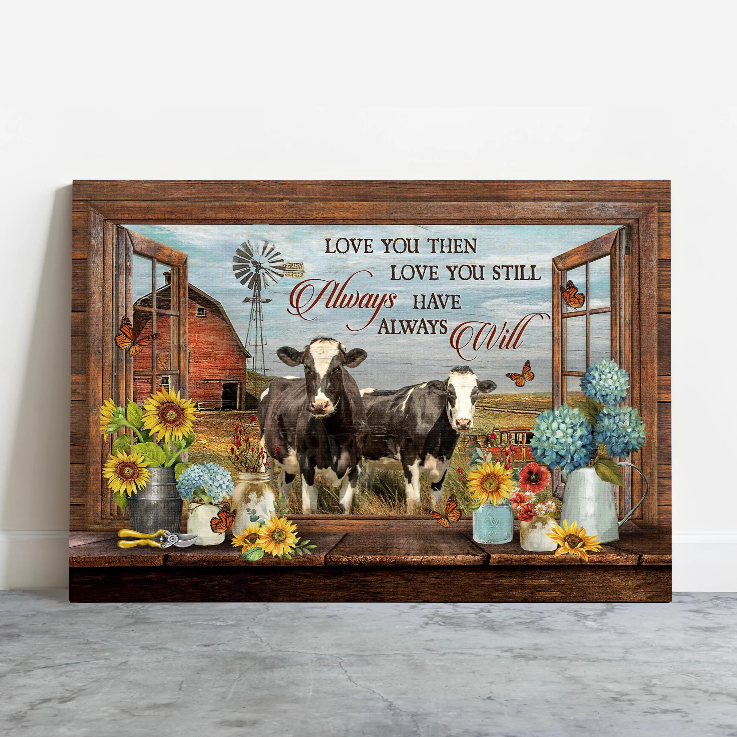 Farm Premium Wrapped Landscape Canvas - Dairy Cow, Peace Farm, Flower Vase, Love You Then Love You Still - Gift For Farmers, Farm Lovers - Image 2