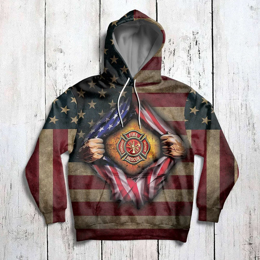 Firefighter Proud American Flag Pullover Premium Hoodie, Perfect Outfit For Men And Women On Christmas New Year Autumn Winter - Image 3