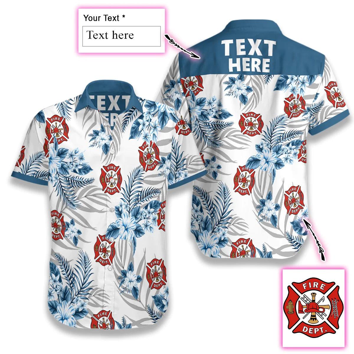 Firefighter Custom Name Hawaiian Shirt, Personalized Tropical Flowers Firefighter Logo Hawaiian Shirt - Perfect Gift For Firefighter, Husband, Friends, Family