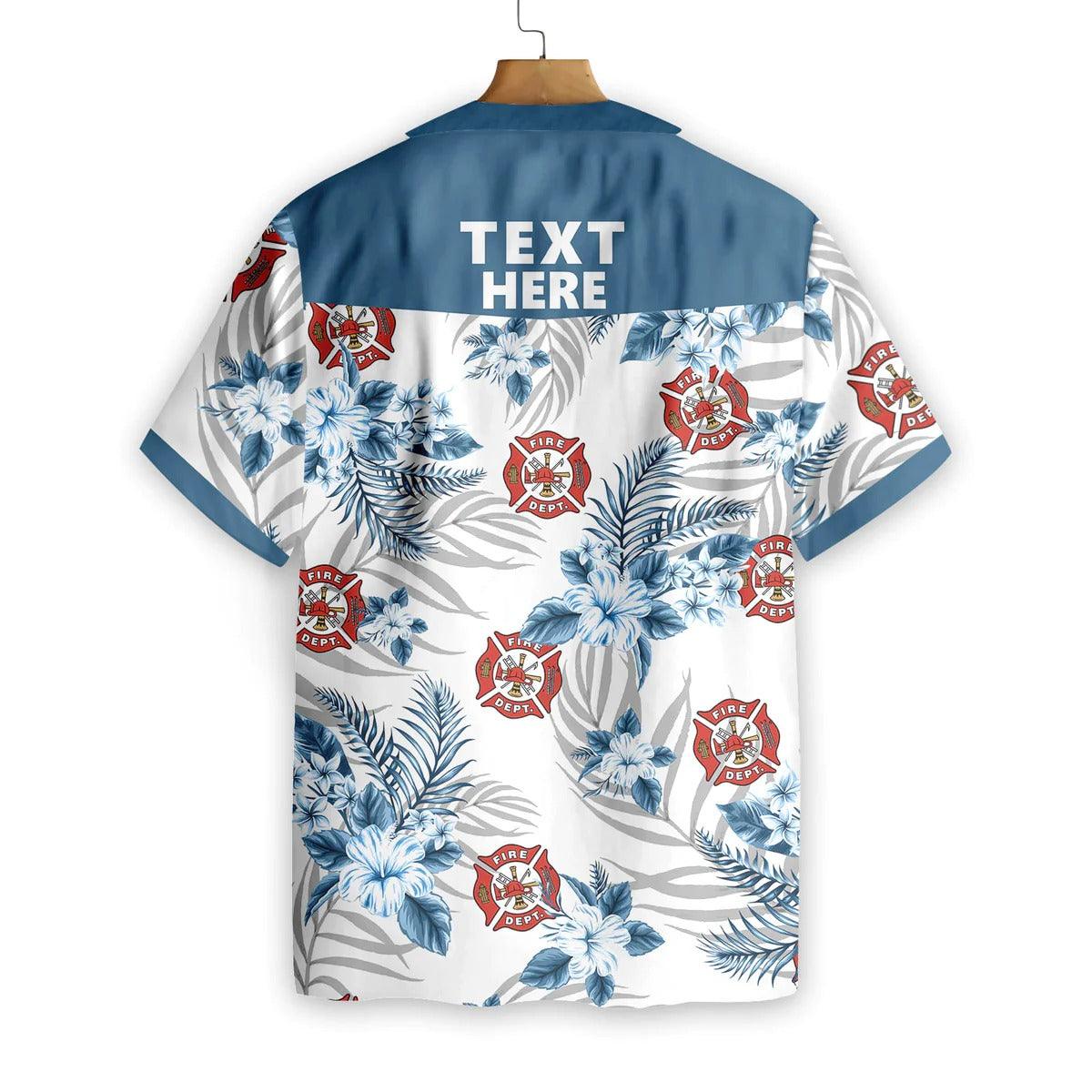 Firefighter Custom Name Hawaiian Shirt, Personalized Tropical Flowers Firefighter Logo Hawaiian Shirt - Perfect Gift For Firefighter, Husband, Friends, Family - Image 3
