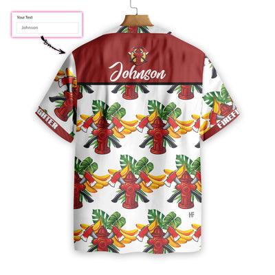 Firefighter Custom Name Hawaiian Shirt, Tropical Banana Pattern Shirt, Personalized Cross Axes Firefighter Shirt - Perfect Gift For Men, Firefighter - Image 2