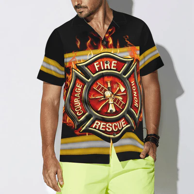 Firefighter Hawaiian Shirt, Courage And Honor Fire Dept Badge Aloha Shirt For Men - Perfect Gift For Firefighter, Husband, Boyfriend, Friend, Family - Image 4