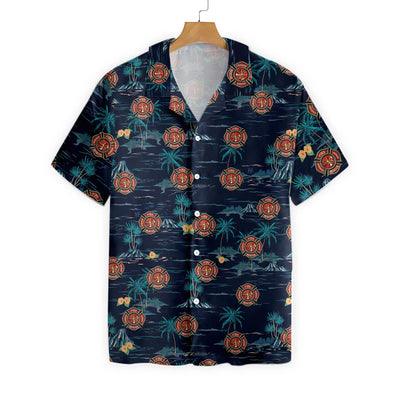 Firefighter Hawaiian Shirt, Tropical Navy Firefighter Shirt For Men - Perfect Gift For Firefighter, Husband, Boyfriend, Friend, Family - Image 2