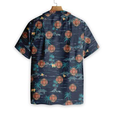 Firefighter Hawaiian Shirt, Tropical Navy Firefighter Shirt For Men - Perfect Gift For Firefighter, Husband, Boyfriend, Friend, Family - Image 3