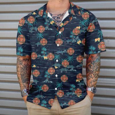 Firefighter Hawaiian Shirt, Tropical Navy Firefighter Shirt For Men - Perfect Gift For Firefighter, Husband, Boyfriend, Friend, Family - Image 4
