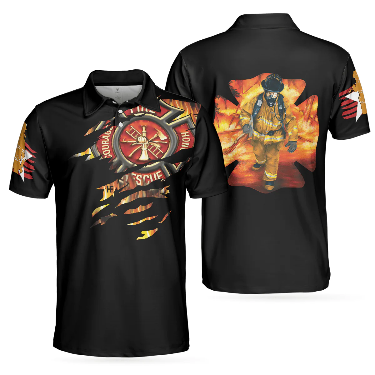 Firefighter Men Polo Shirt, American Firefighter Logo, Black Firefighter Shirt For Men - Cool Gift For Firefighters, Husband, Family, Friends