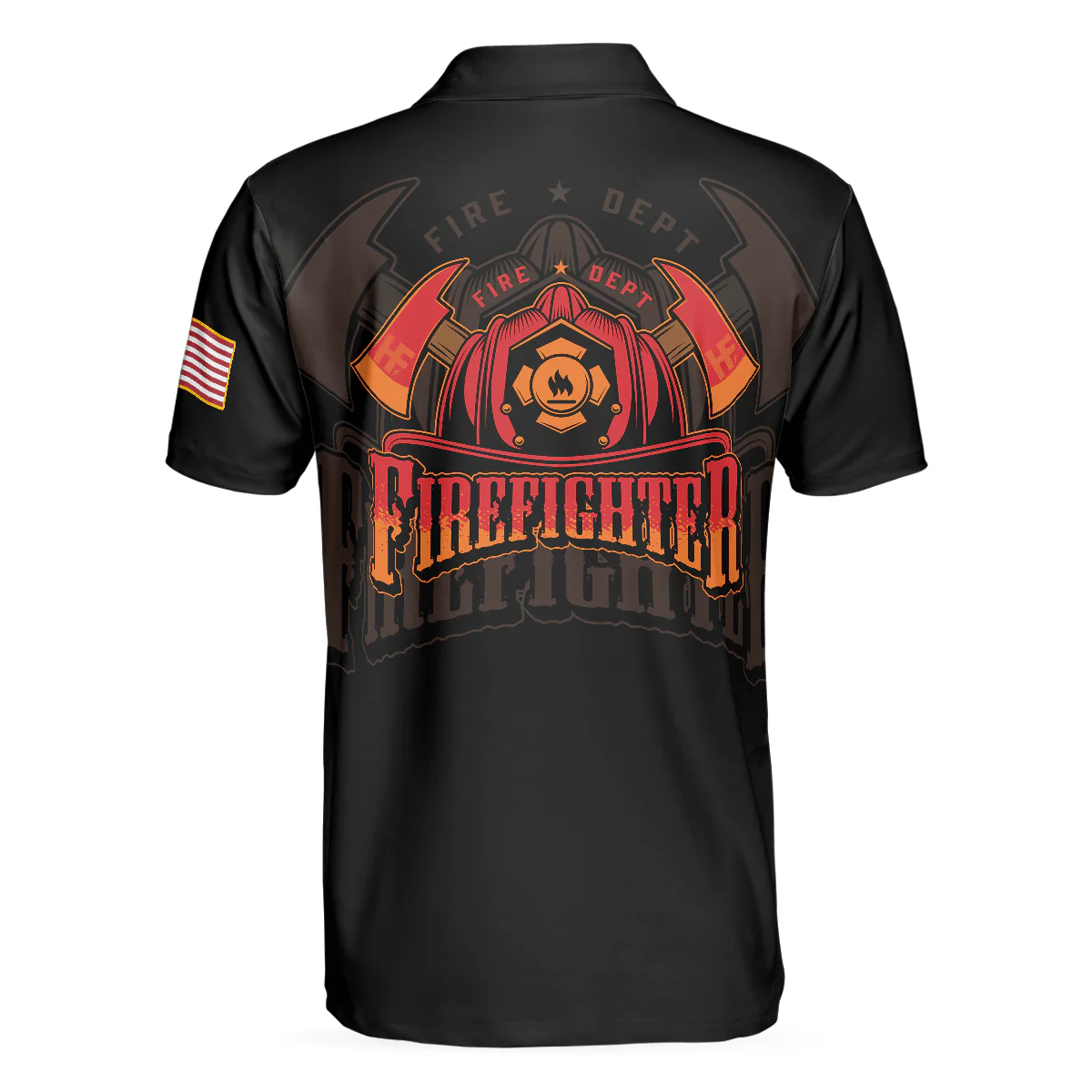Firefighter Skull Flame Short Sleeve Men Polo Shirt, Black American Flag Firefighter Shirt For Men, Gift For Firefighter - Image 2