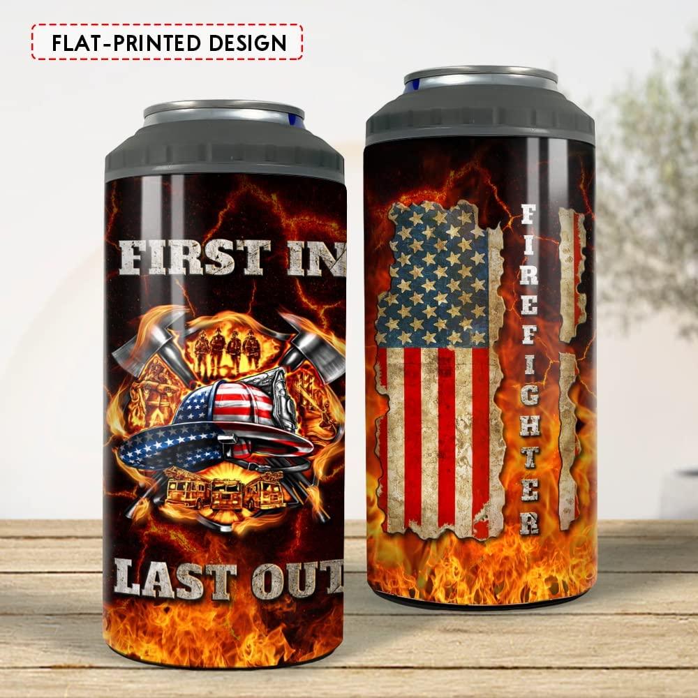 Firefighter US Independence Day Can Cooler Tumbler, Fireman Fire American Flag Cooler Tumbler, 4th Of July Gifts For Men Women, Veteran Day, Patriot - Image 2