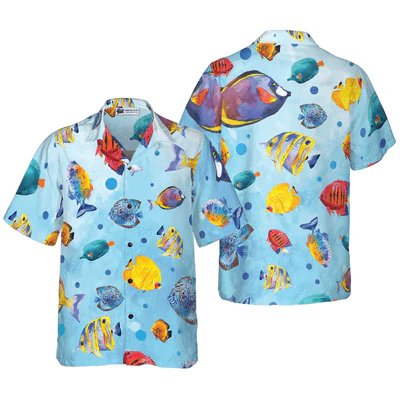 Fish Hawaiian Shirt, Fish Water Color Pattern Aloha Shirt For Men - Perfect Gift For Men, Husband, Boyfriend, Friend, Family