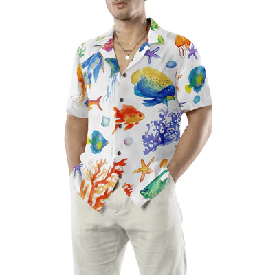 Fish Hawaiian Shirt, Under The Sea Watercolor Aloha Shirt For Men - Perfect Gift For Men, Husband, Boyfriend, Friend, Family - Image 5