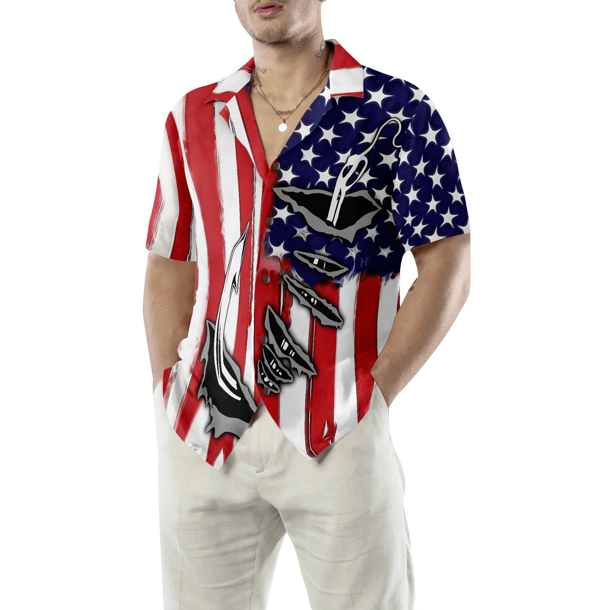 Fish Hook American Flag Hawaiian Shirt, Colorful Summer Aloha Shirt For Men Women, Perfect Gift For Husband, Wife, Friend, 4th July, Fishing Lover - Image 5